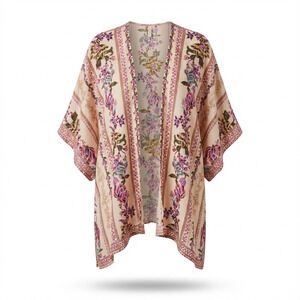Japna One Size Kimono Duster Bohemian Soft Floral Print Cottagecore Romantic